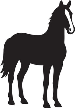 Horse silhouette standing black design, Black horse facing forward pose vector