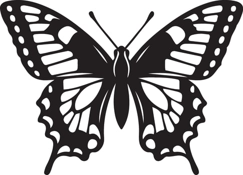 Elegant butterfly silhouette, black and white insect art vector