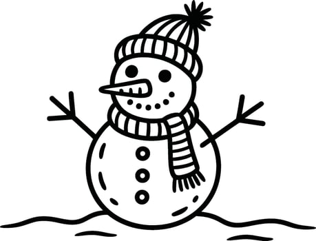 Cute hand drawn snowman winter illustration with hat and scarf vector