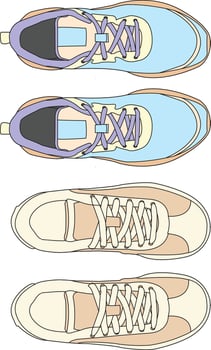 Shoes sneaker cartoon icon, set of sneakers design cartoon isolated, full color sneaker template flat design vector