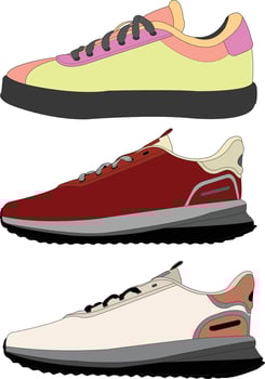 Shoes sneaker cartoon icon, set of sneakers design isolated, full color sneaker template design vector
