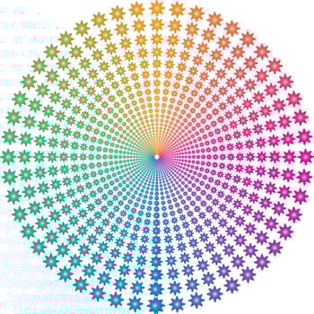 A mesmerizing spiral color wheel composed of radiant stars in a spectrum of hues vector