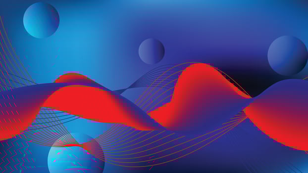 Abstract Red and Blue Gradient Waves with Spheres on Dark Futuristic Background Design vector