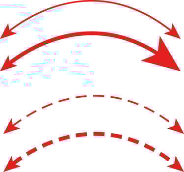 red Dual semi circle dashed line arrow set. Double headed curved arrow symbol. Semicircular curved. Replaceable design. two side arrow icons vector