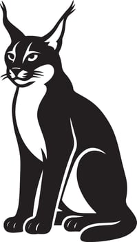 Elegant caracal silhouette black style, Wild feline minimal outline vector