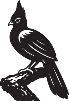 Cardinal bird on branch black silhouette, Detailed perched cardinal image vector