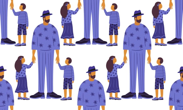 seamless father with children holding hands pattern on white background flat illustration fathers son daughter day vector