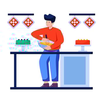 Conceptual flat design illustration of preparing cake vector