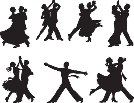 Ballroom dance silhouettes couples partnering gracefully vector