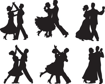 Silhouettes of couples ballroom dancing elegant poses vector
