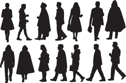 Silhouettes of people walking outdoors city street vector
