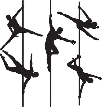 Pole fitness silhouettes diverse poses strength vector
