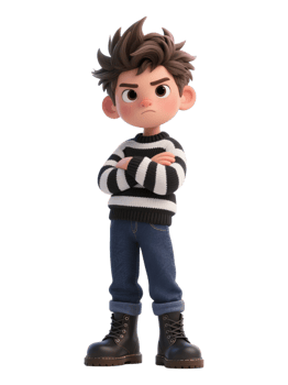 A cartoon boy in a striped shirt and jeans png
