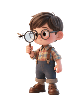 A cartoon boy holding a magnifying glass png
