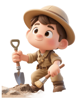 A cartoon boy with a shovel and a hat png