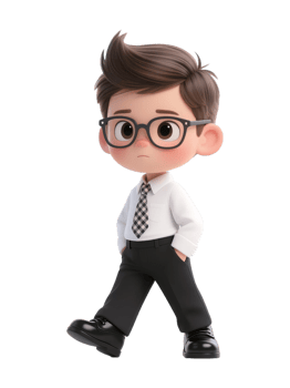 A cartoon boy wearing glasses and a tie png