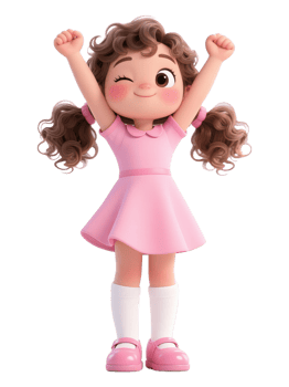 A cartoon girl in a pink dress with her arms up png