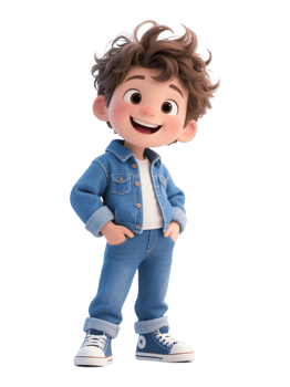 A cartoon boy wearing a denim jacket and sneakers png
