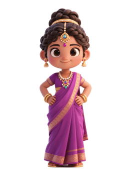 An animated character in a purple sari png