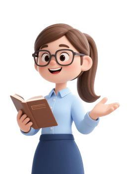 A cartoon woman in glasses holding a book png