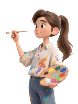 A girl holding a paint palette and brush png