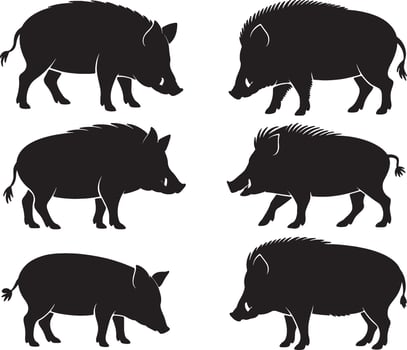 wild boar silhouettes black and white vector