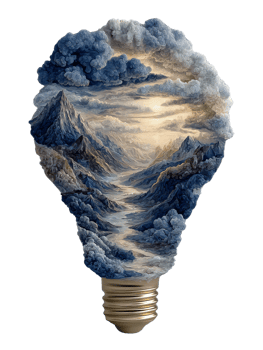 Scenic Mountain Landscape Inside Light Bulb Artwork Design png