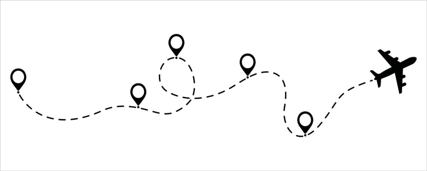 Airplane Flight Path with Location Markers vector