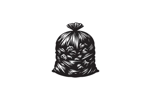 A black and white drawing of a bag of garbage vector