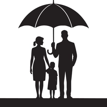 Silhouette of a family under an umbrella in black and white protection and security concept image vector