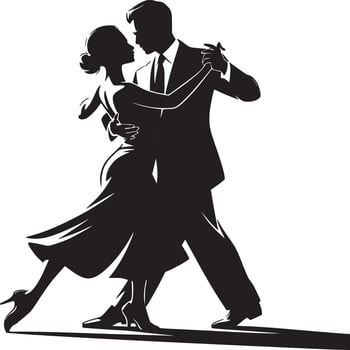 Silhouette of a couple dancing tango with elegant posture and dramatic lighting on a white background vector