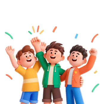 Three happy friends celebrating success with raised hands. International youth day png