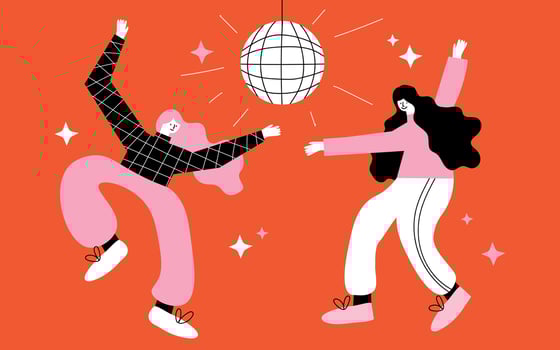 Abstract people dance illustration. Young girls enjoying a dance party. Colorful flat cartoon style . Hand drawn fashion illustration with isolated design elements vector