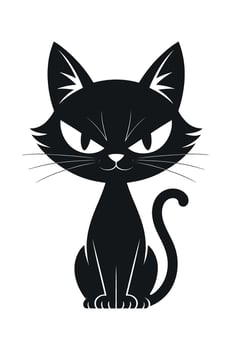 Stylized Black Cat Illustration Sitting with Intense Gaze vector