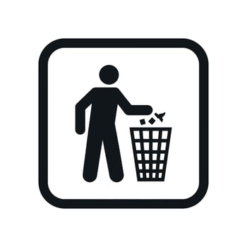 Simple Black and White Icons of a Person Throwing Trash into a Bin vector