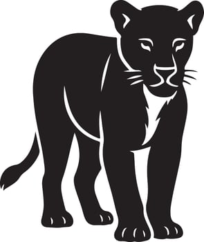 Lioness black and white strong silhouette, Powerful lioness figure in black pose vector