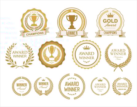 Collection of golden laurel Award illustration collection vector