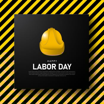 Happy labor day in United States of America with yellow black stripes and safety hemet background illustration vector