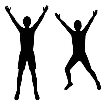 Two silhouettes of men exercising jumping jacks fitness workout vector