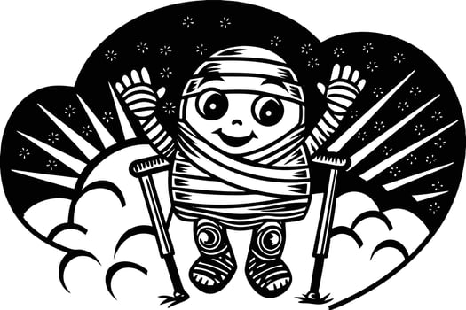 Friendly Cartoon Character with Crutches and Bandages Representing Recovery vector
