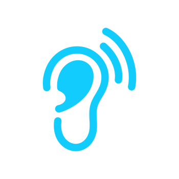 Hearing aid icon with simple and modern design in blue color for disability web png