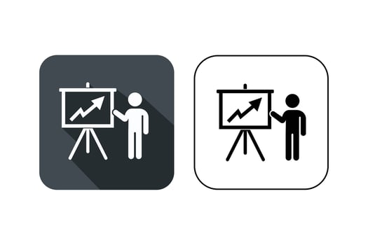 Digital education teacher icon with whiteboard, teacher with presentation board icon vector