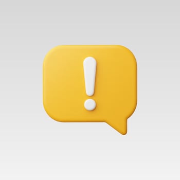 A bold yellow speech bubble with an exclamation mark symbol. vector