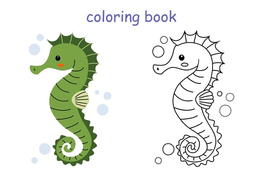happy seahorse coloring book for kids. Wild animal coloring pages for children vector