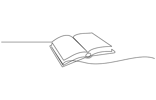 Continuous one line drawing of opened book. One line drawing illustration of book open, One line drawing illustration of book open. Education, idea, school concept single line. Editable stroke vector