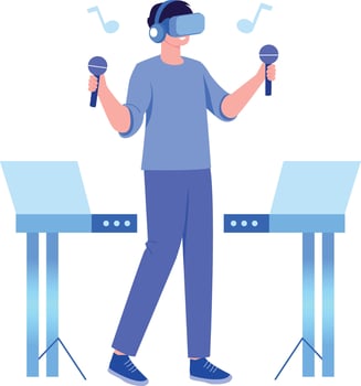 A flat style illustration showing a person listening vr music vector