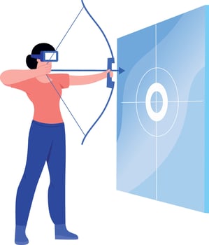 A flat style illustration showing a person doing archery practice vector