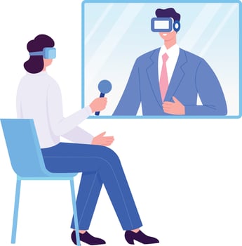 A flat style illustration showing two persons doing virtual meeting vector