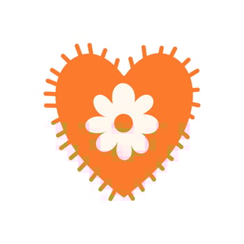 Orange heart with daisy flower and stitched edge vector