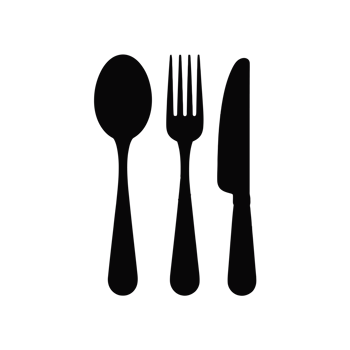 A simple black silhouette displays a spoon, fork, and knife arranged side by side cutouts png